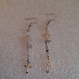 Silver Cross Dangle Earrings